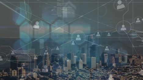 animation of network of connections over cityscape