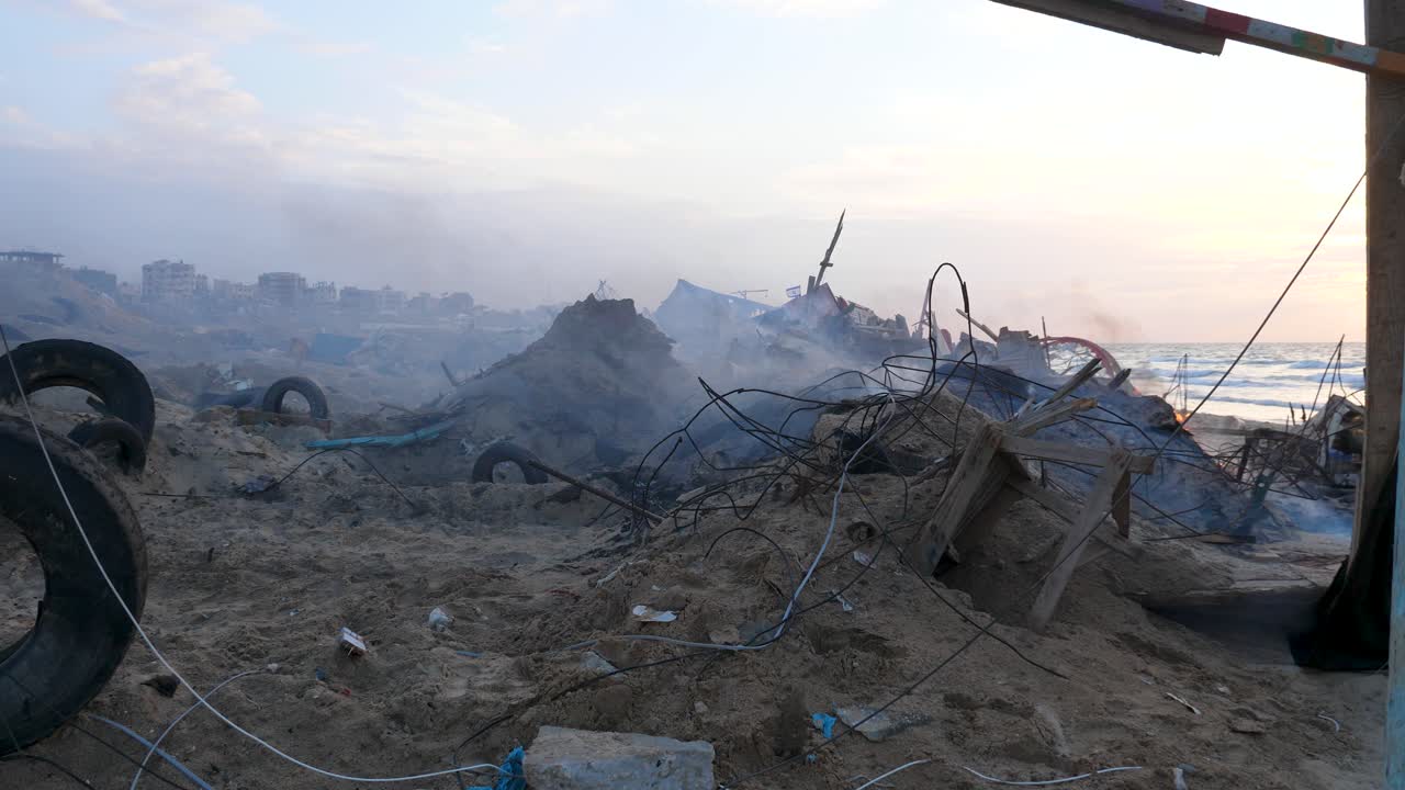 Aftermath of Destruction on a Coastal Area