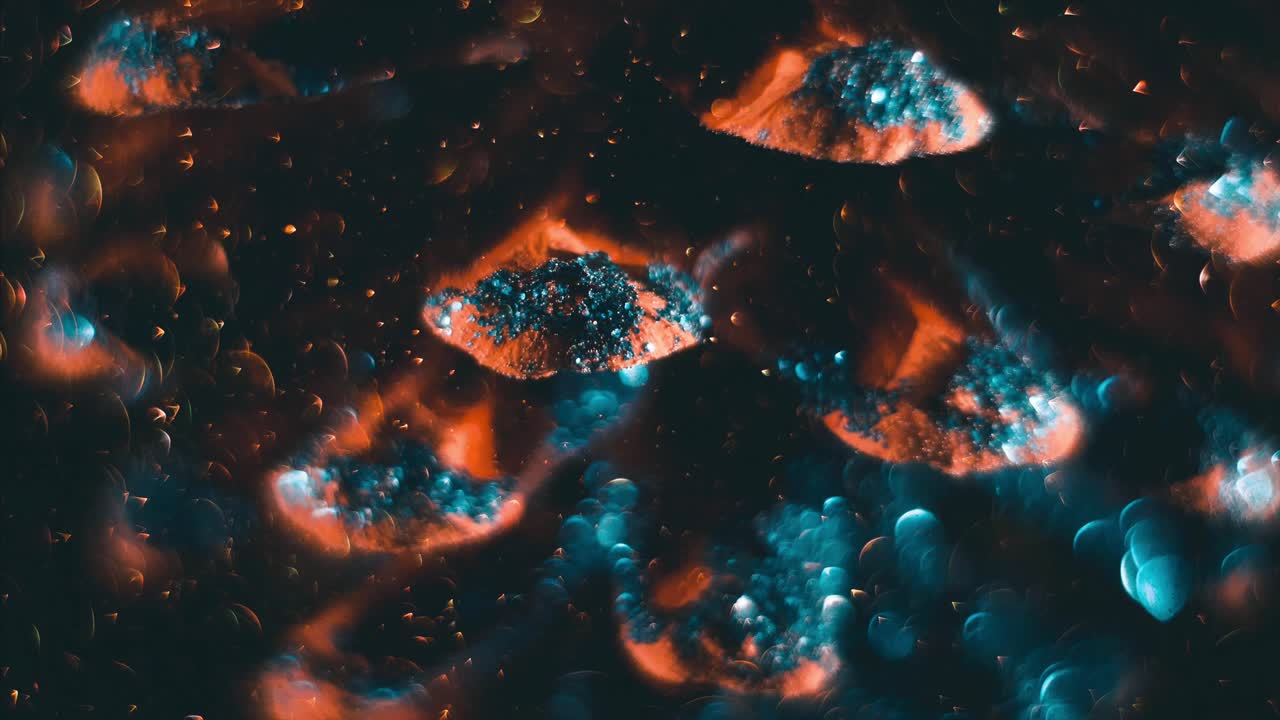 piña que parece una acumulación de islas de diamantes brillantes flotando en el espacio. bokeh pequeñas burbujas redondas girando a su alrededor.