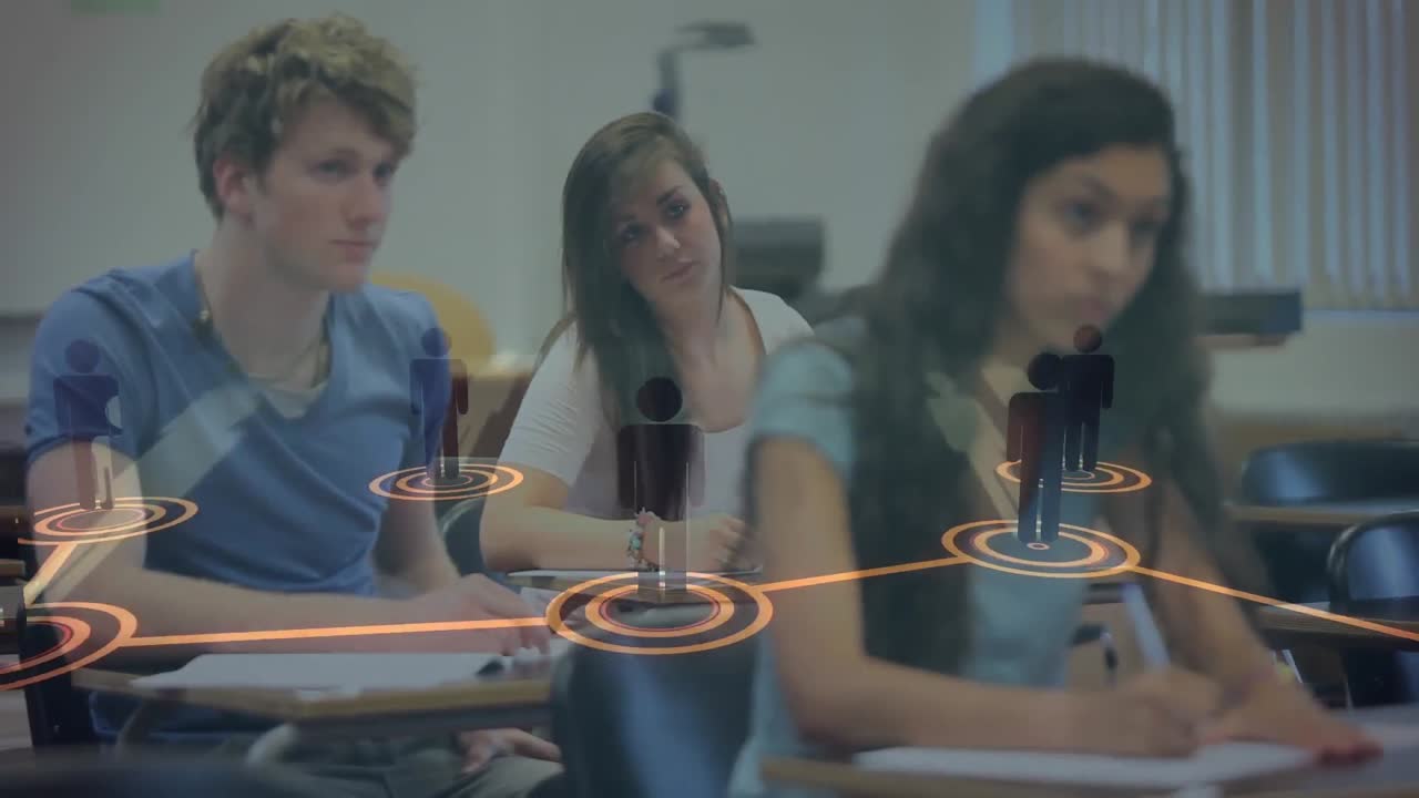 animación de redes de conexiones con personas iconos sobre estudiantes en la universidad