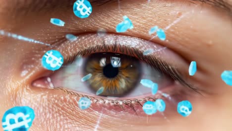 a captivating close-up of a human eye surrounded by sparkling blue and diamond-like graphics, symbolizing clarity, vision, and innovation in technology