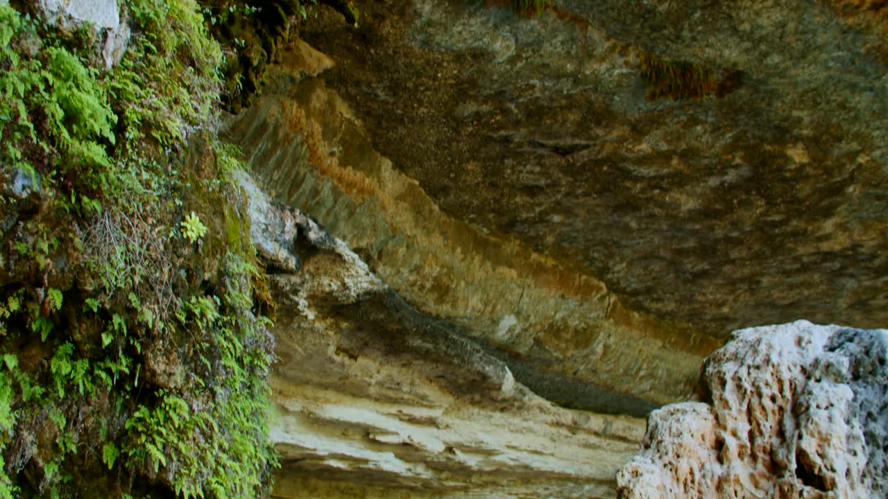 Looking from floor to ceiling in a grotto cavern