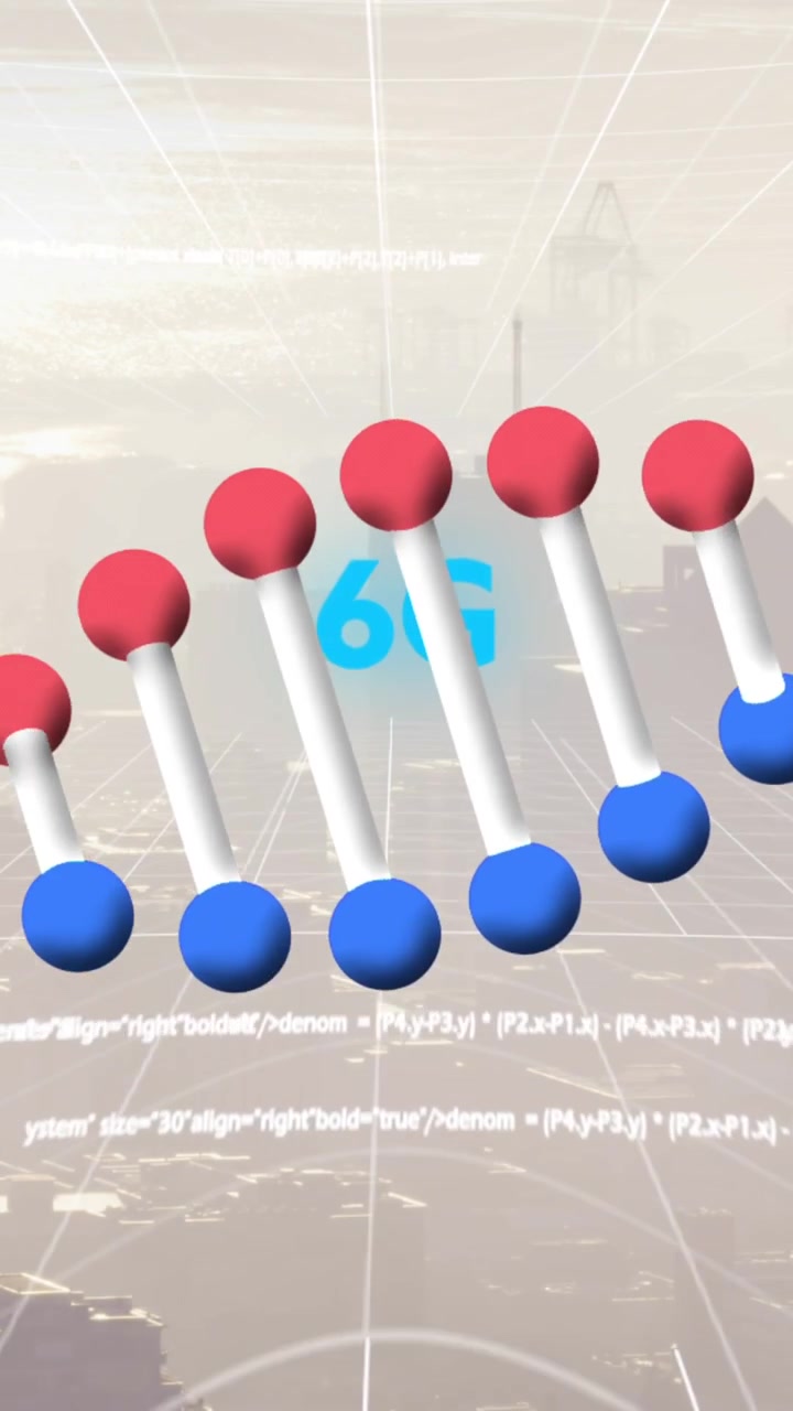 Molécula de ADN abstracta girando con un fondo de tecnología 6G futurista.