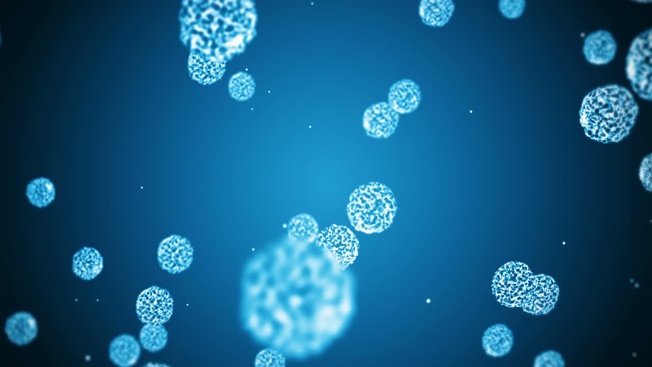 célula de virus en forma esférica. virus patógenos que causan infección. animación en bucle de virus humanos. microorganismo bacteriano. brote de enfermedad viral.