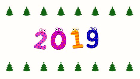 2019 nuevo año resumen de fondo con números de dibujos animados (loopable)