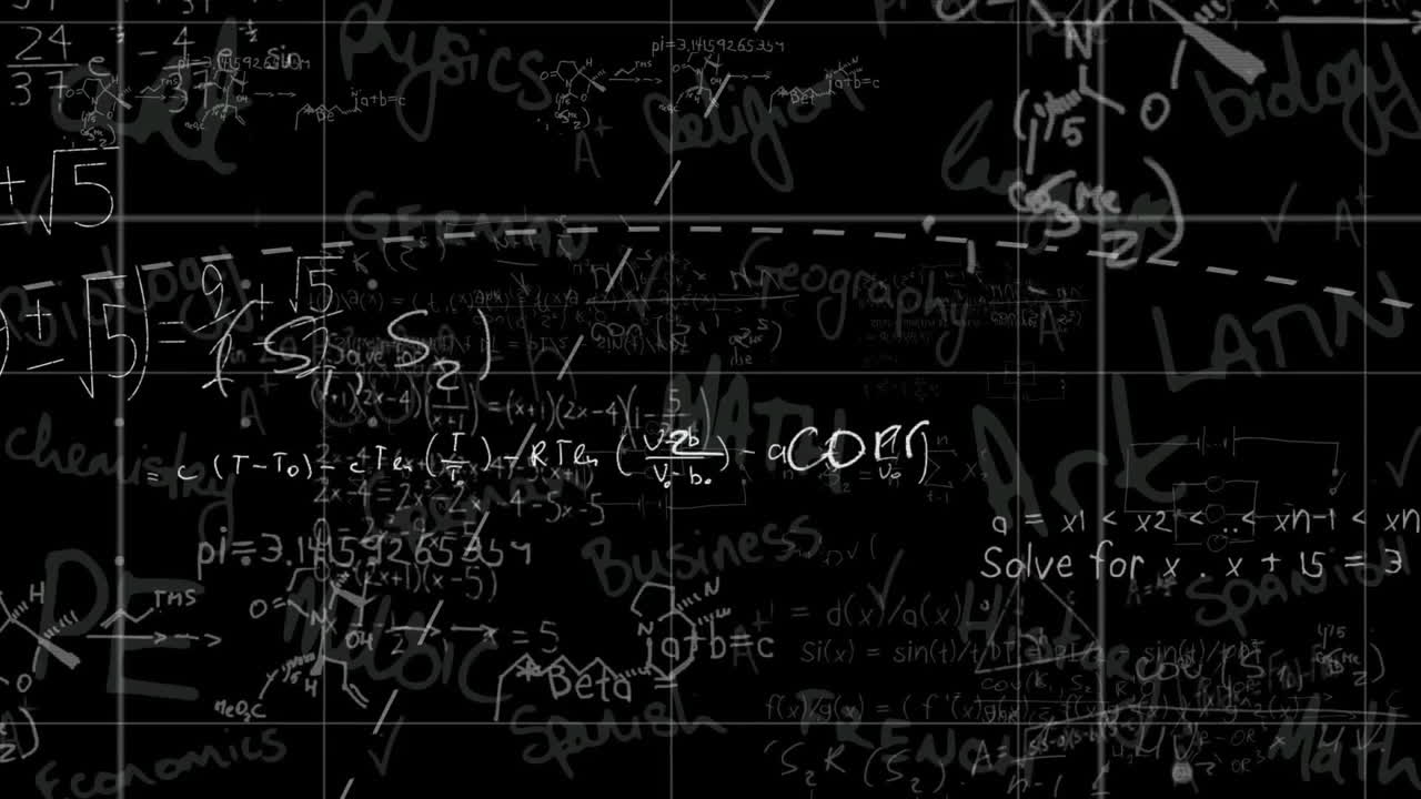 Animazione di equazioni matematiche su testi su sfondo nero