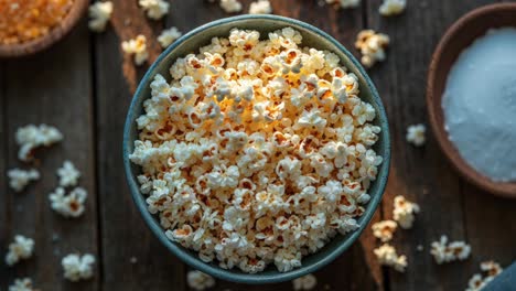 popcorn in een schaal op een houten tafel