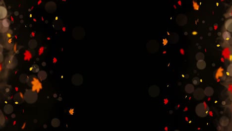 빛 은 잎은 빛과 함께 가을의 배경에서 흔들립니다. 아름다운 자연 장면. 일러스트레이션 메이플 잎. 가을 추상적인 그래픽. 루프 애니메이션.