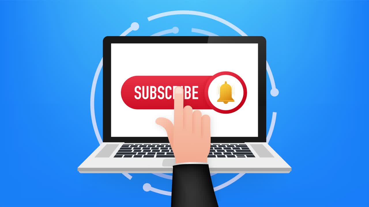 노트북의 알림 벨을 가진 구독 버튼 템플릿. 뉴스 구독 버. 비즈니스 개념 구독. 일러스트레이션.