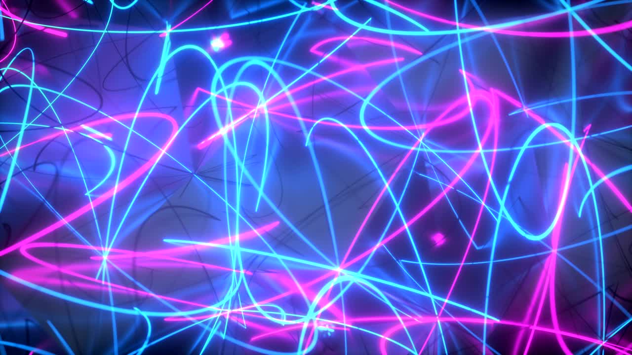 네온 곡선 빛나는 파란색과 분홍색 곡선 3d 렌더링 원활한 루프 애니메이션