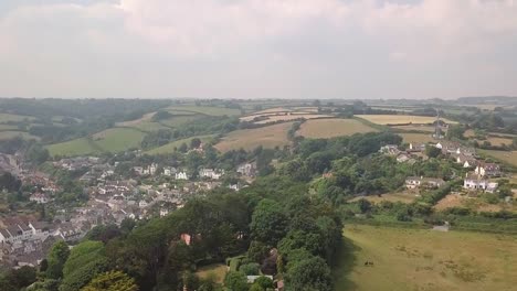 English-countryside-township.-Aerial-footage.-Seascape-view