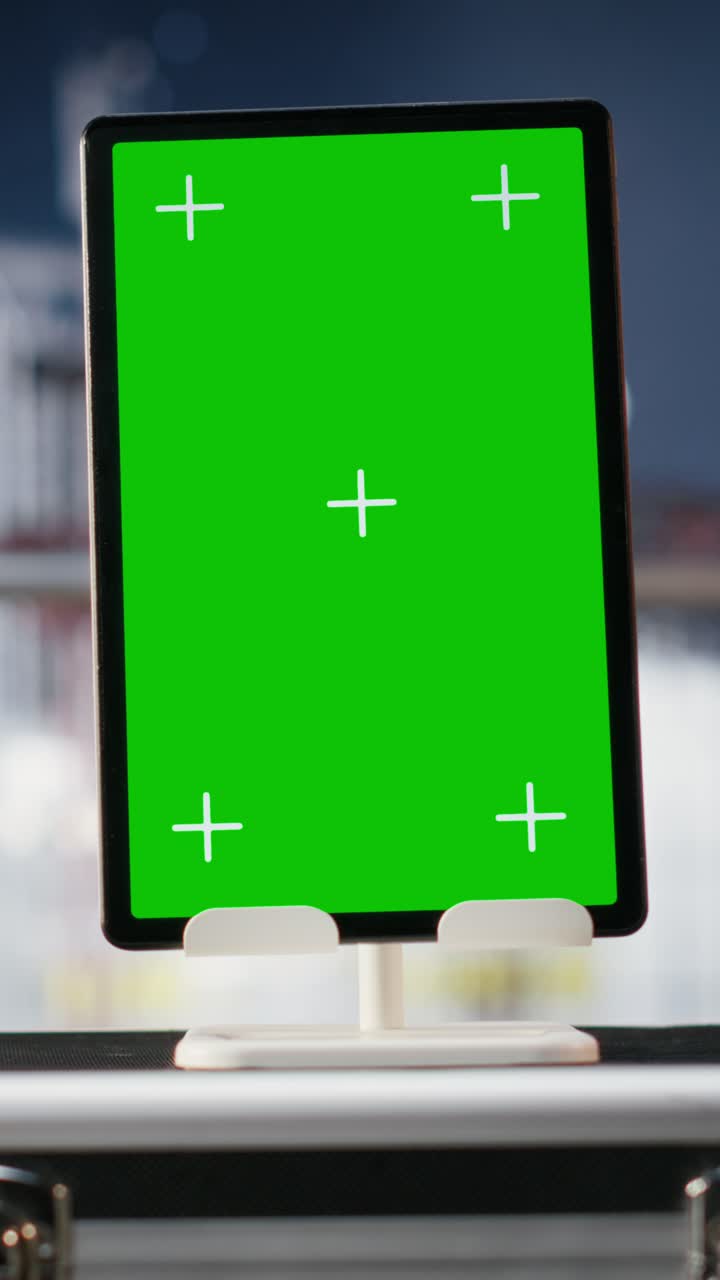 Vertical Video Vertical green screen for mechanical maintenance program on offshore platform
