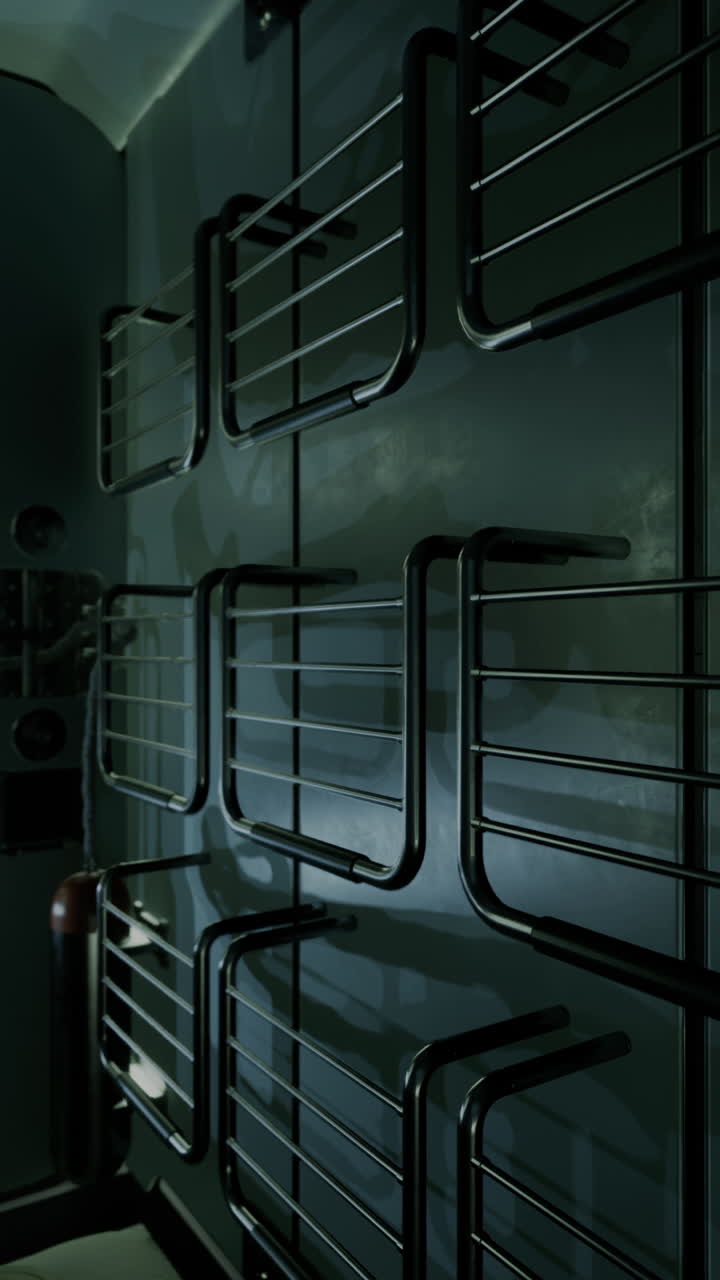 una pared con barras de metal negro, elemento de diseño industrial