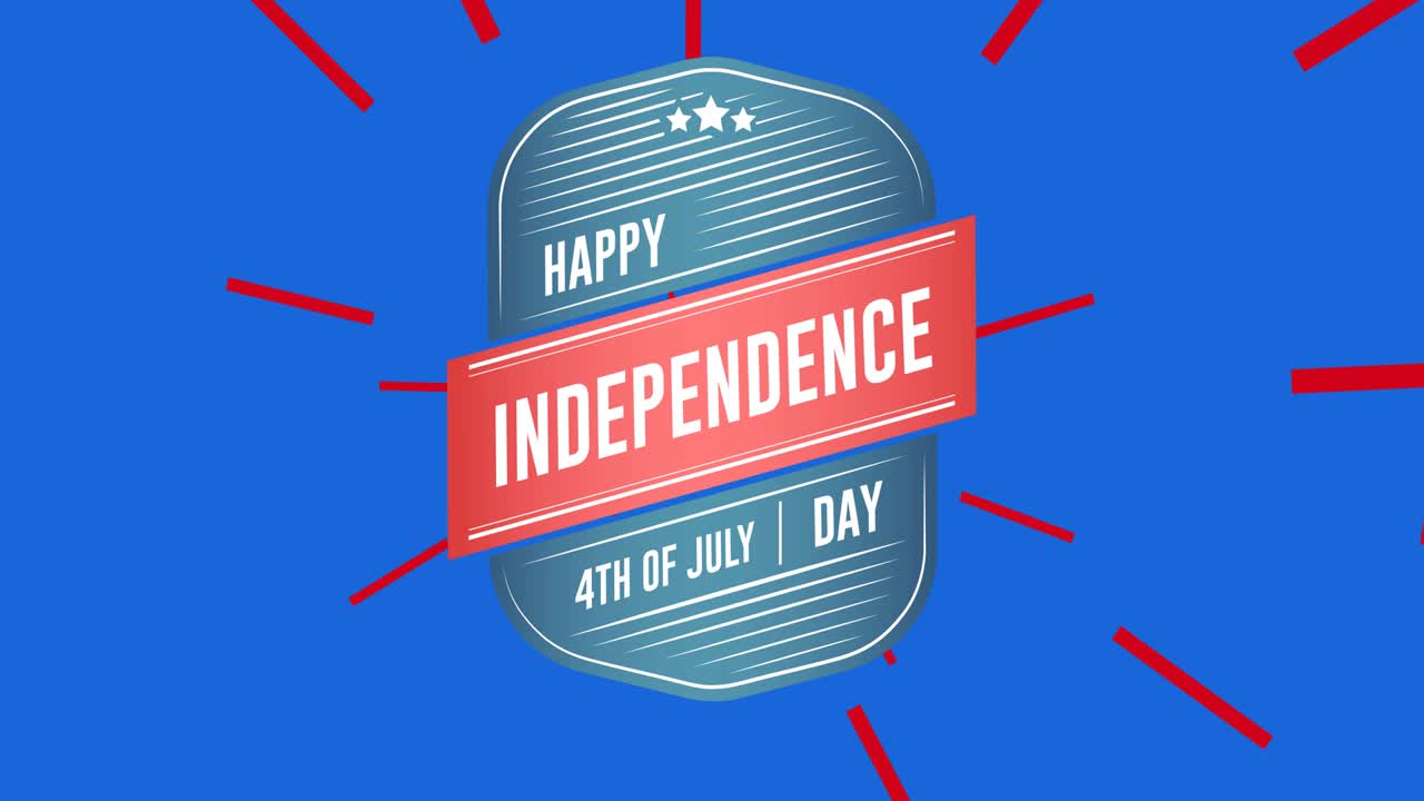 Animation of 4th of july text on american flag colours on blue background