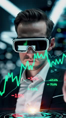 businessman using vr headset for data analysis