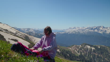 woman hiking in mountains