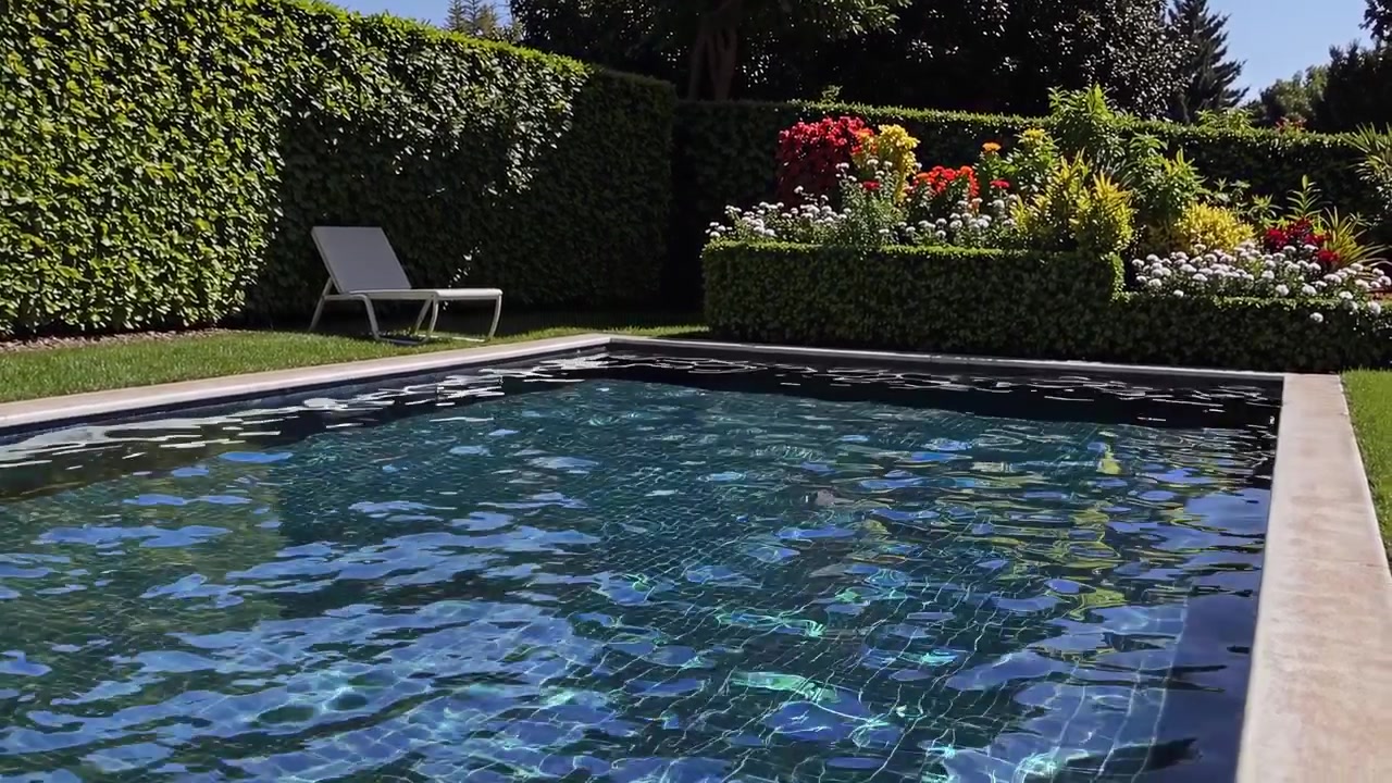 Krusende vand i en solrig swimmingpool i baghaven