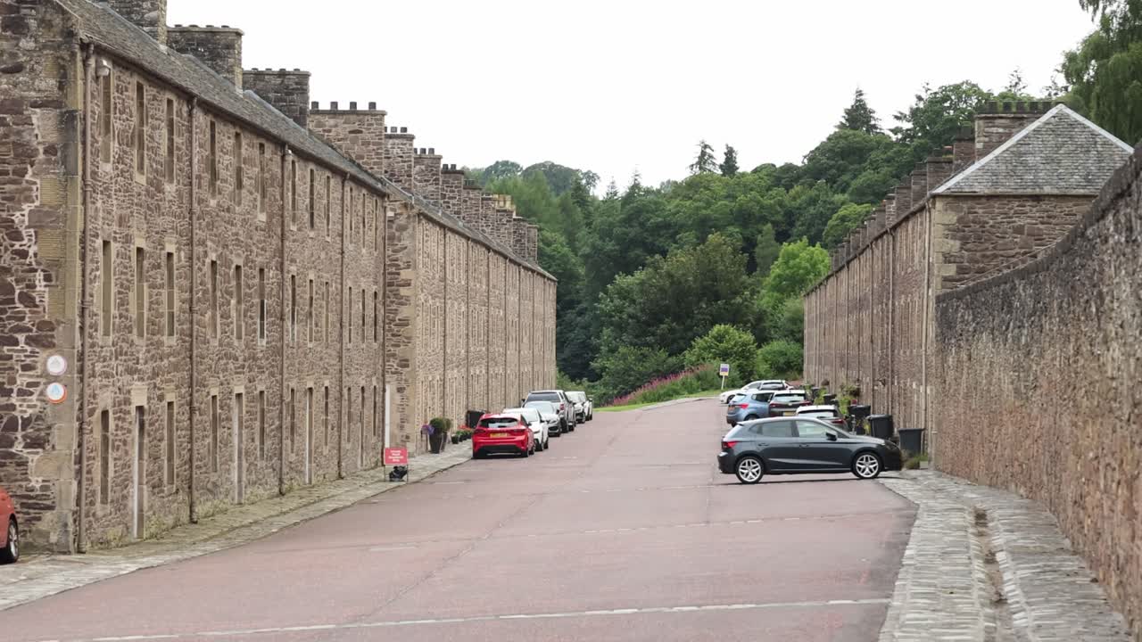 Wide angle shot of the UNESCO tourist site within New Lanark, Scotland