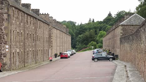 wide angle shot of the unesco tourist site within new lanark, scotland