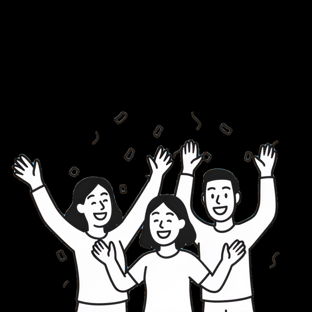 Celebratory cartoon group illustration animation isolated asset, transparent 4K video, alpha