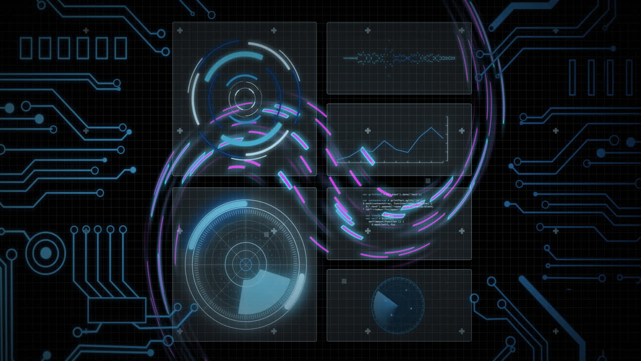 검은색 배경에 움직이는 선을 스캔하는 범위의 데이터 처리의 애니메이션