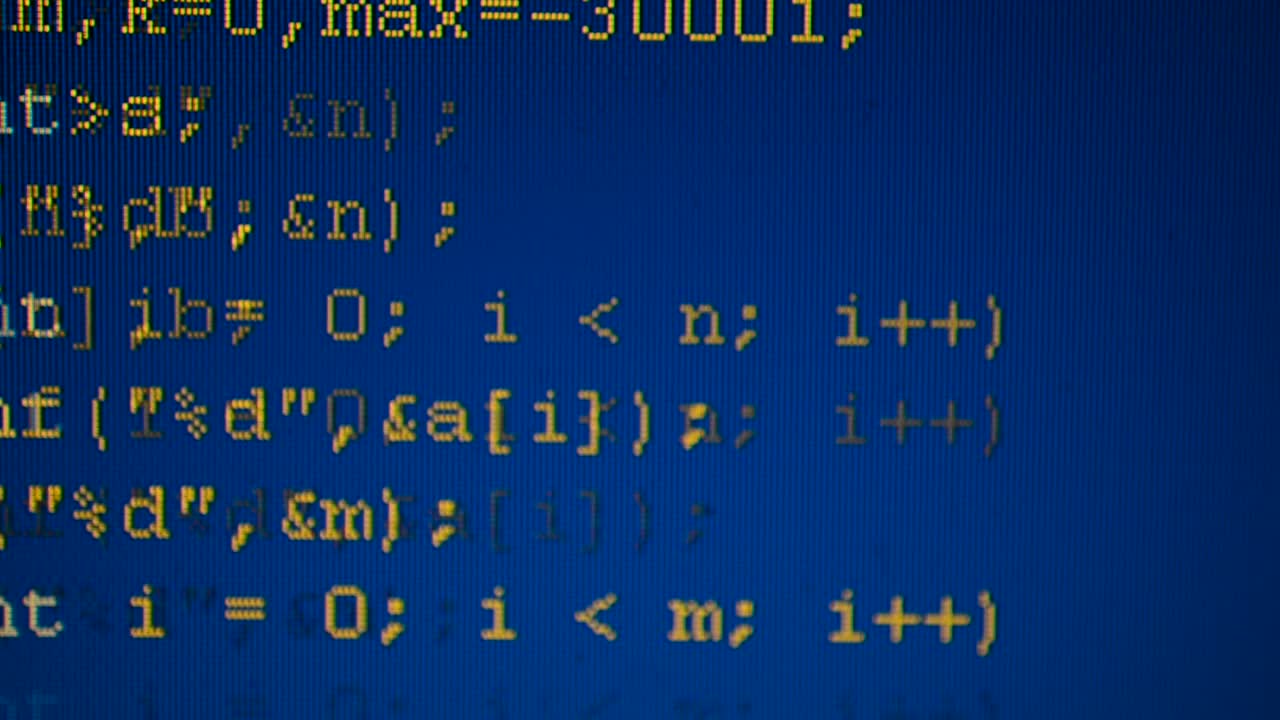 Source code on the monitor screen. Shooting of the text of the computer program