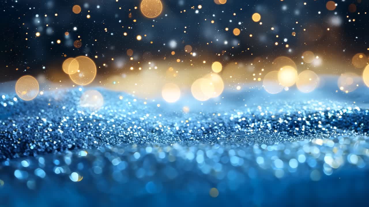 A blue sky with a lot of snow and glitter. The snow is falling and the sky is bright blue