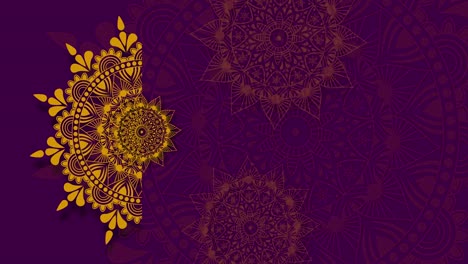 gold purple mandala background. folk luxury animation. for yoga, design. golden purple abstract flowers loop