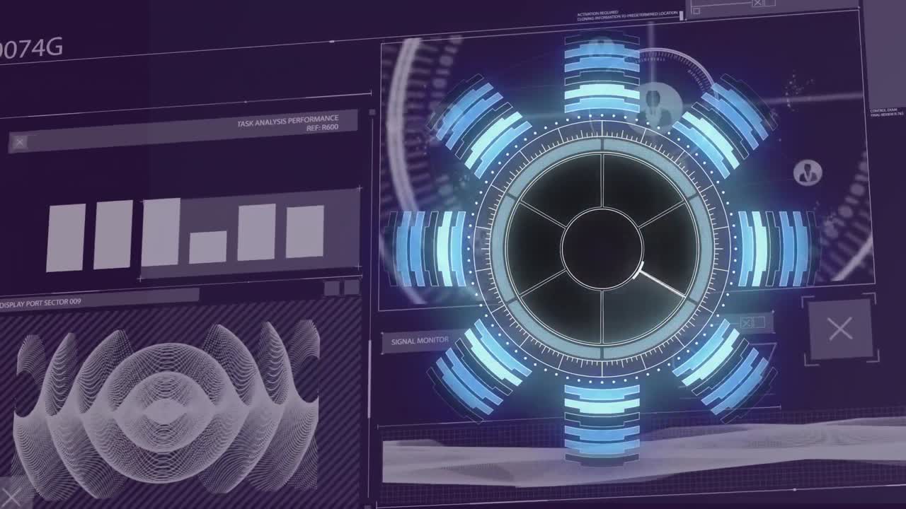 검은색 배경에서 범위 스캔과 데이터 처리의 애니메이션