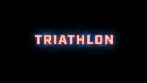 A-short-high-quality-motion-graphic-typographic-reveal-of-the-words-"triathlon"-with-various-colour-options-on-a-black-background,-animated-in-and-animated-out-with-electric,-misty-elements