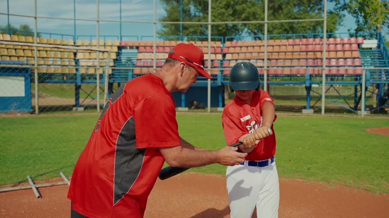 Allenatore di baseball che allena un bambino