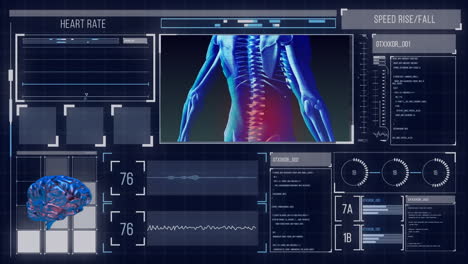 animación digital de la interfaz digital con procesamiento de datos médicos sobre fondo azul