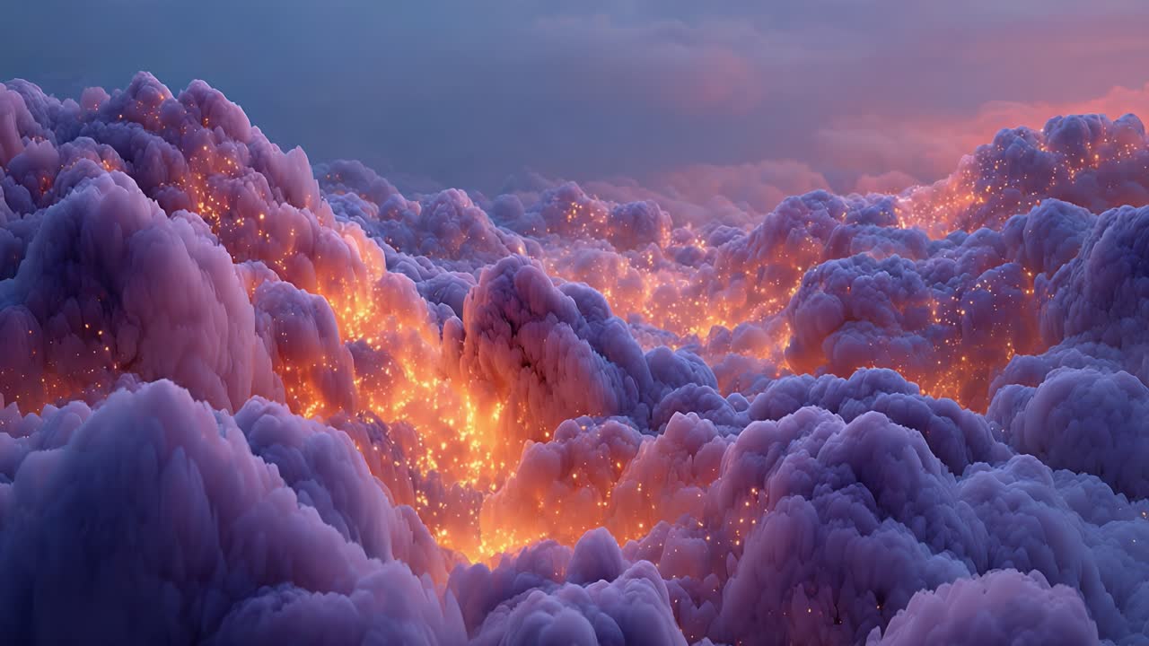 An Enchanting View of Vivid Clouds Illuminated by Radiant Sparks: A Journey Through the Dreamlike Atmosphere of Colorful Celestial Landscapes