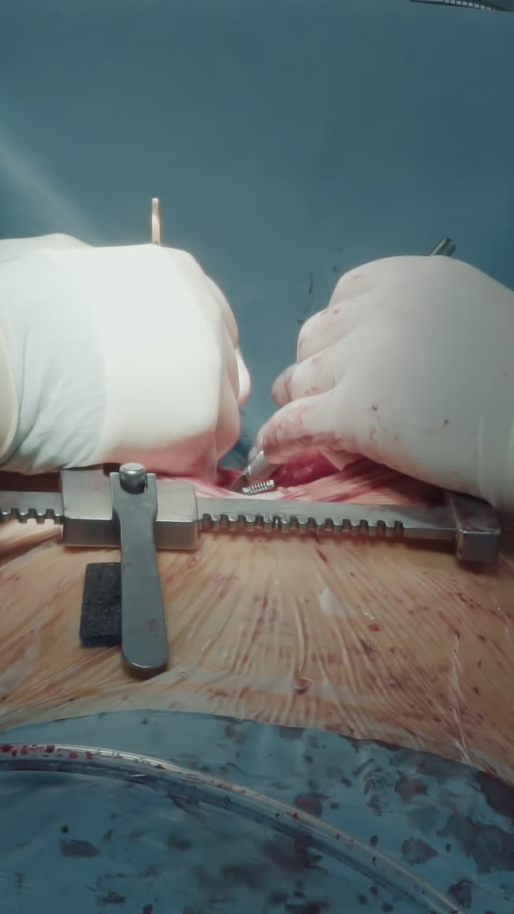 심장 외과 의사는 외과 수술을 수행합니다. 숙련 된 의료진은 가 구에서 작동하는 미세 혈관 장비를 사용하여 조심스럽게 이식 된 혈관을 부착합니다.