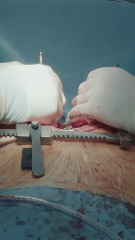 los cirujanos cardiotorácicos realizan la cirugía. médicos cualificados unen cuidadosamente los vasos injertados utilizando instrumentos microvasculares que trabajan en la cavidad torácica