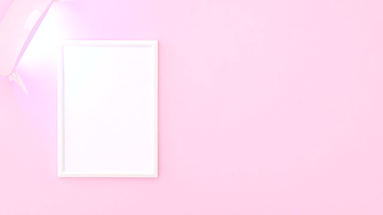 Nail manicure tools appear on left side of pink theme. Stop motion