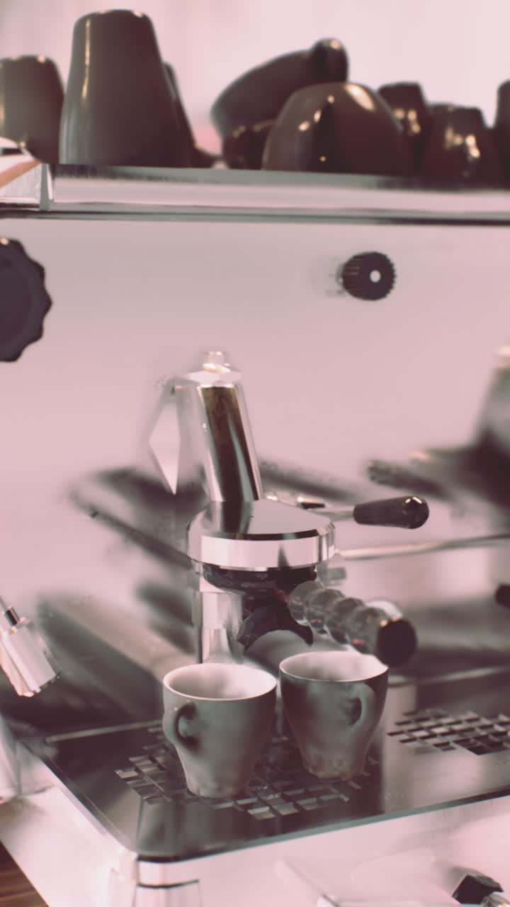 primer plano de la máquina de café y las tazas