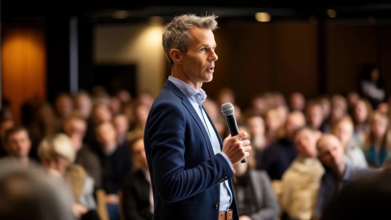 Professionista che parla a un pubblico a una conferenza aziendale