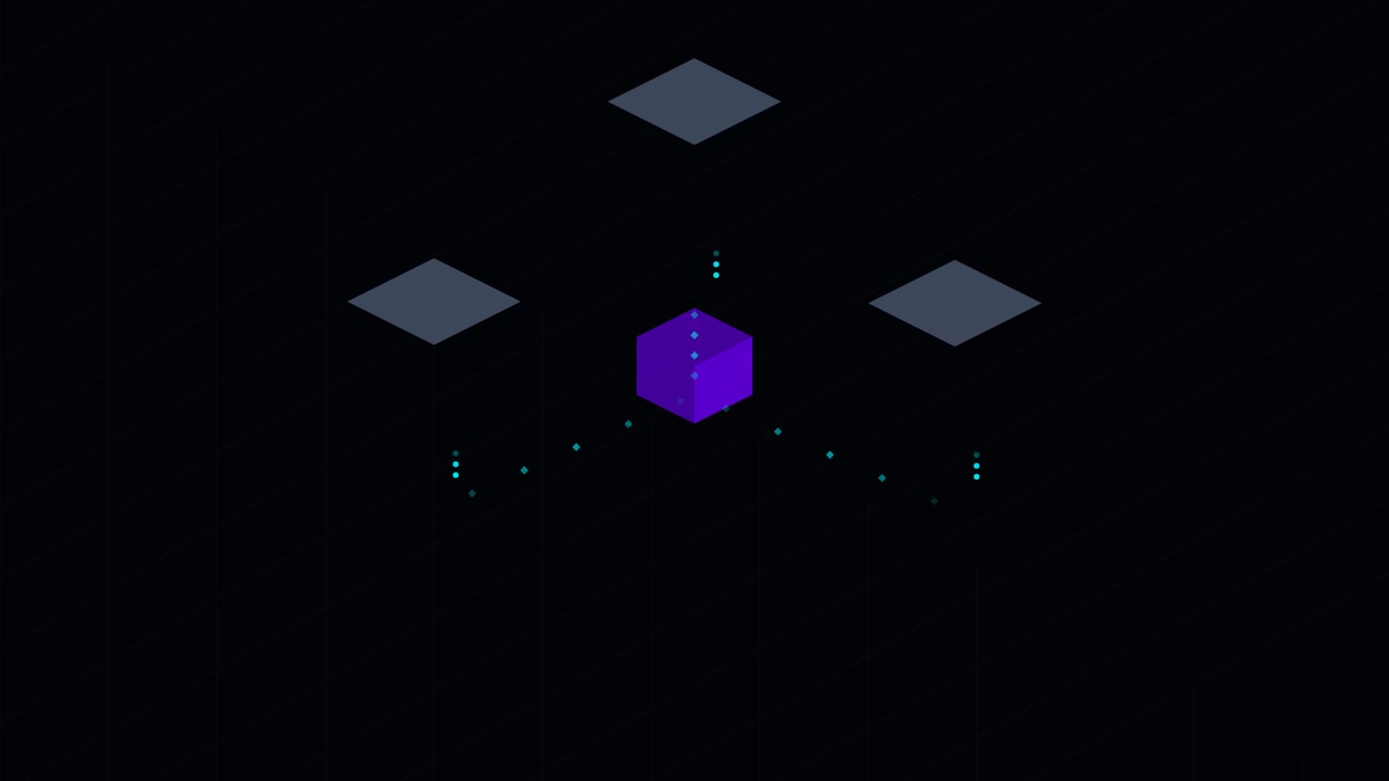 Abstract Isometric Animation of Data Nodes Connecting to a Central Cube