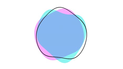 abstract pink and blue waving frame animation, with a black waving outline on a white background