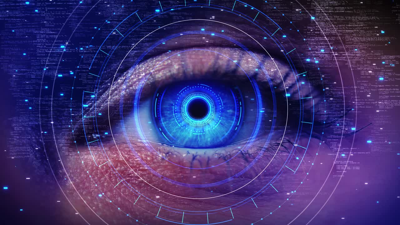 Human eye futuristic digital interface biometric scanning eye of modern technology binary codes data
