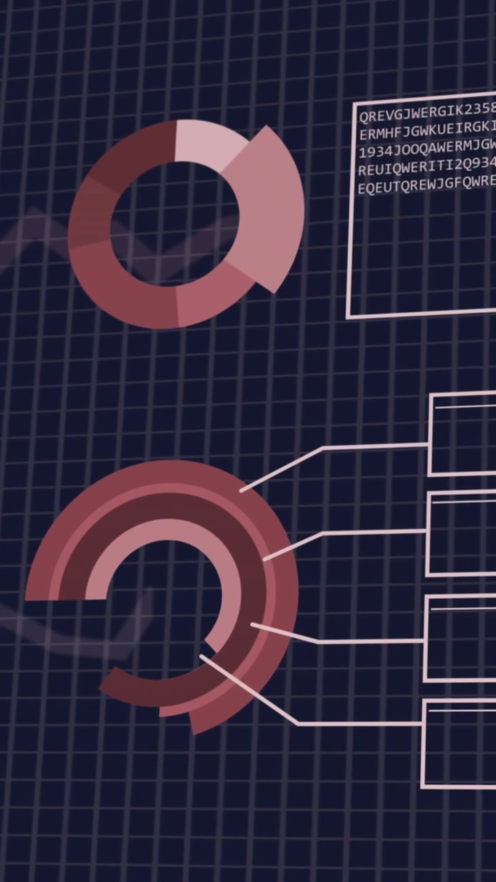 Animation of interface with statistical data processing over grid network against black background