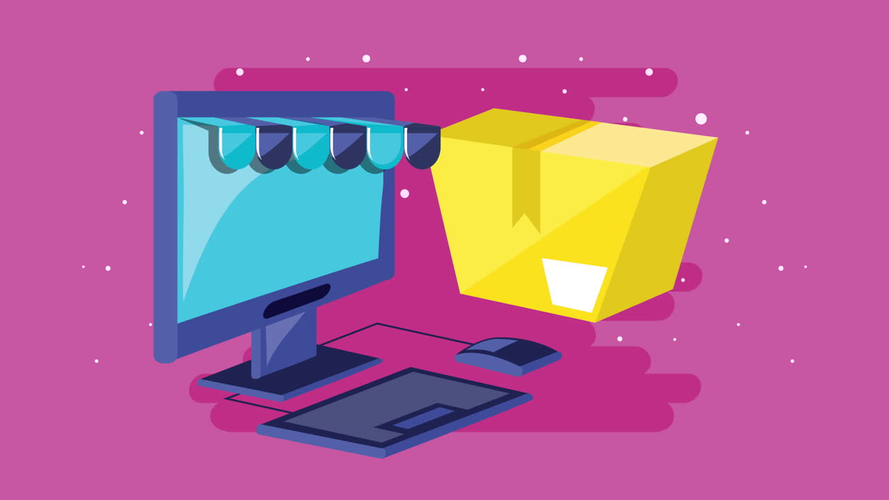 tecnología de compras en línea con escritorio y caja