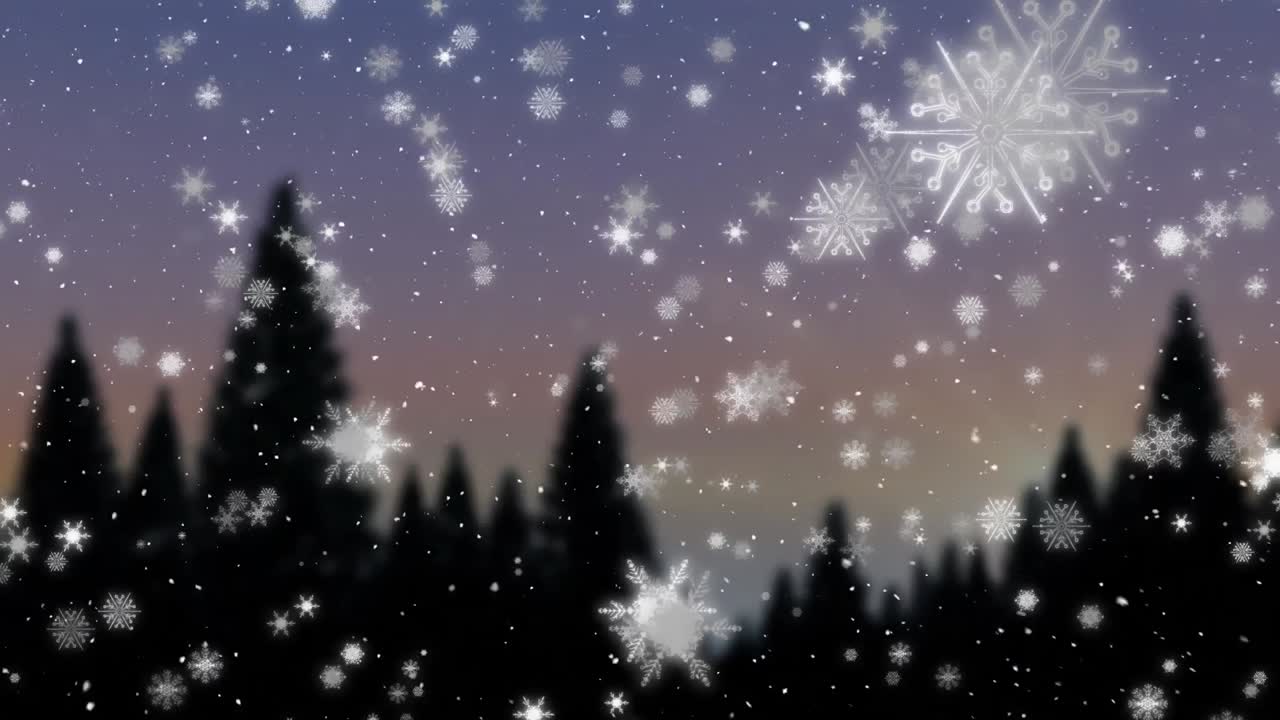 겨울 풍경 위에 내리는 눈의 애니메이션