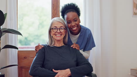 face, senior and woman with nurse for support