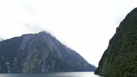 panorama of mitre peak in milford sound in new zealand