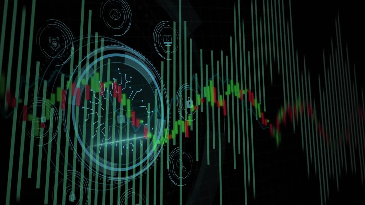 procesamiento de datos estadísticos y seguridad cibernética texto sobre escáner redondo contra fondo negro
