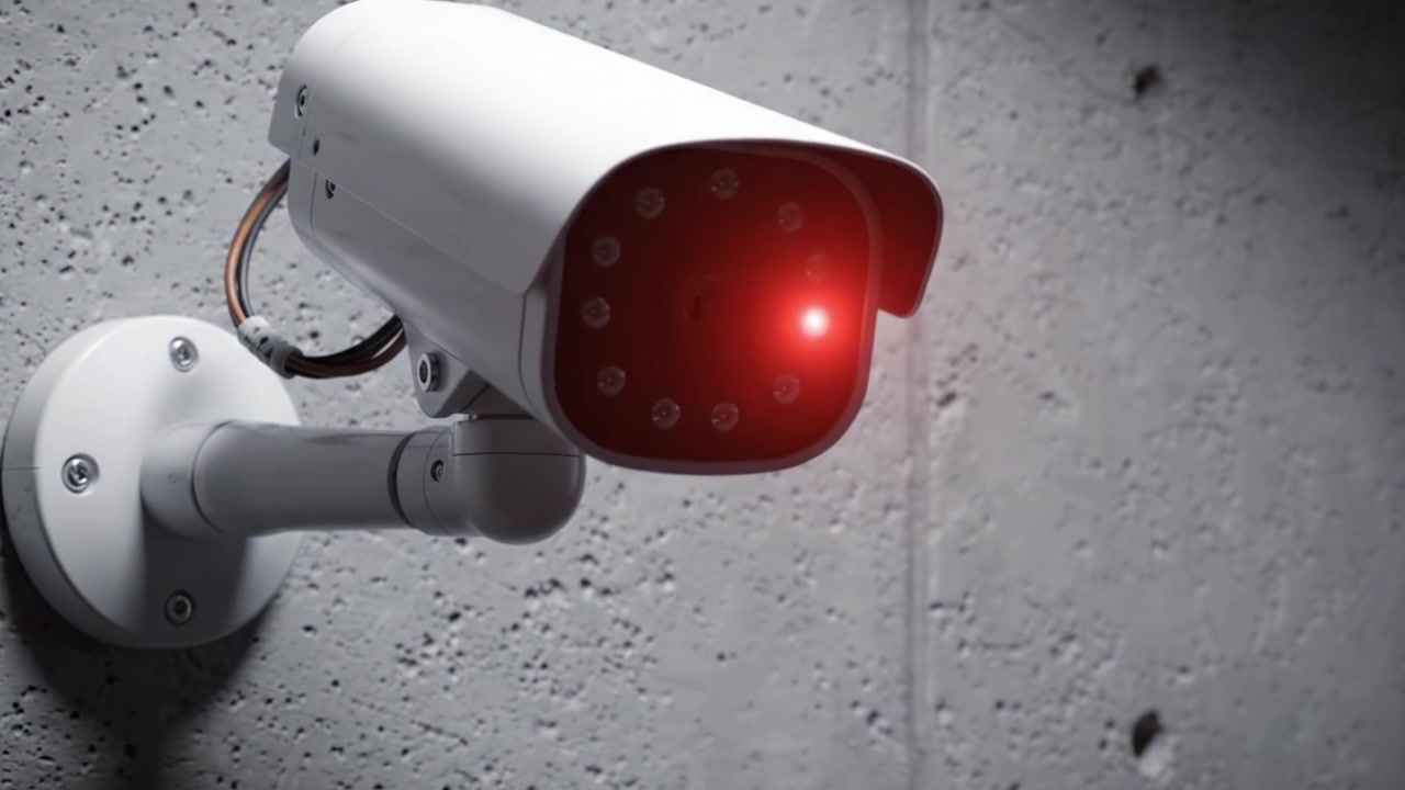 Telecamera di Sorveglianza Montata su una Parete Strutturata, con Elementi di Design della Tecnologia di Sicurezza e Monitoraggio per Misure di Sicurezza Migliorate