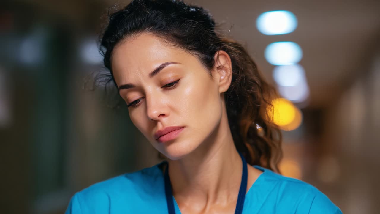 A Dedicated Medical Professional Reflects on the Challenges of Healthcare in a Busy Hospital Corridor During the Late Hours, Capturing the Emotional Weight of Their Daily Responsibilities and Dedication to Patient Care