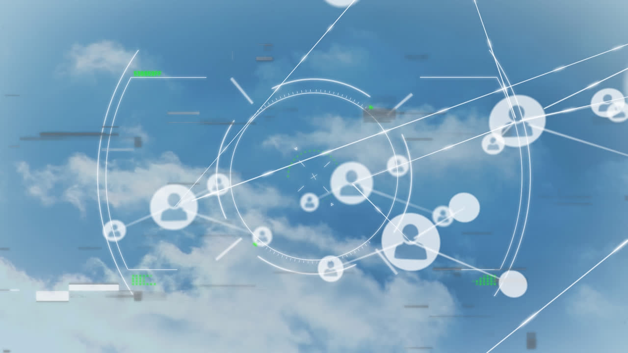 범위 스캐닝을 통해 사람 아이콘과 연결 네트워크의 애니메이션